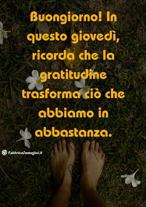 Buongiorno! In questo giovedì, ricorda che la gratitudine trasforma ciò che abbiamo in abbastanza